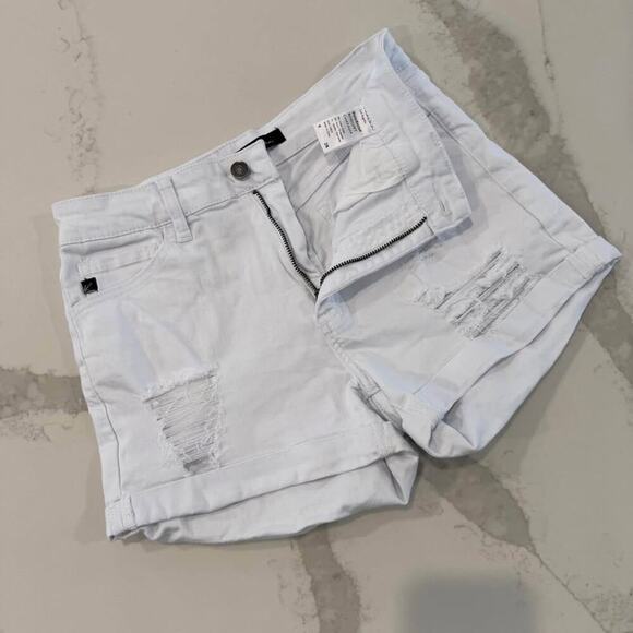KanCan White Denim Distressed Jean Shorts High Rise Cuffed Pockets Women's 28 - Picture 6 of 6